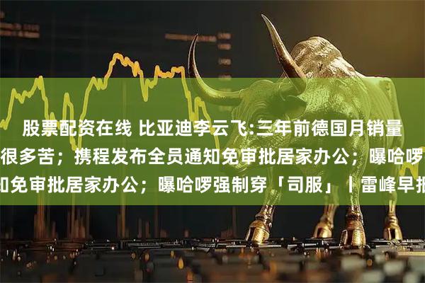 股票配资在线 比亚迪李云飞:三年前德国月销量只有不到100台，吃了很多苦；携程发布全员通知免审批居家办公；曝哈啰强制穿「司服」丨雷峰早报